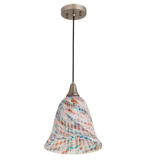 Meyda Lighting Peacock Pate-De-Verre 10" Brushed Nickel Pendant Light With Multi-Colored Shade Glass