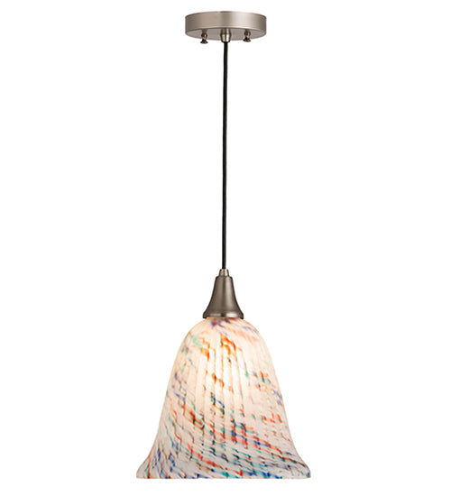 Meyda Lighting Peacock Pate-De-Verre 10" Brushed Nickel Pendant Light With Multi-Colored Shade Glass