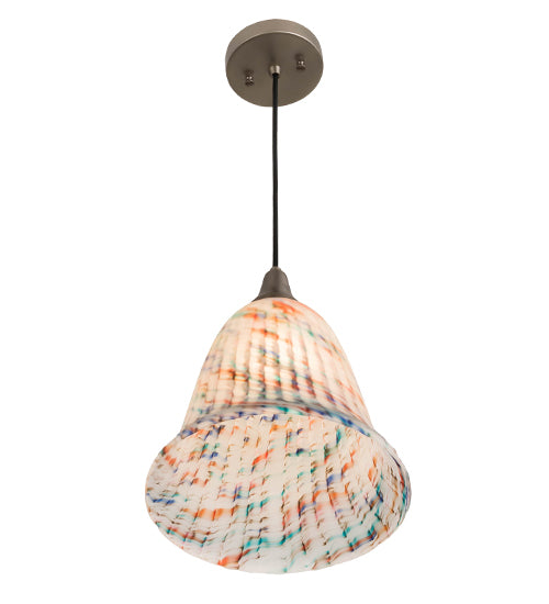Meyda Lighting Peacock Pate-De-Verre 10" Brushed Nickel Pendant Light With Multi-Colored Shade Glass
