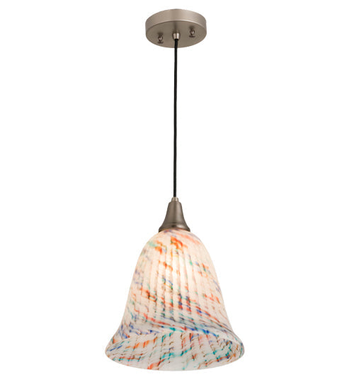 Meyda Lighting Peacock Pate-De-Verre 10" Brushed Nickel Pendant Light With Multi-Colored Shade Glass