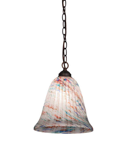 Meyda Lighting Peacock Pate-De-Verre 11" Mahogany Bronze Pendant Light With Multi-Colored Shade Glass