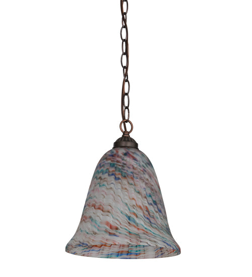 Meyda Lighting Peacock Pate-De-Verre 11" Mahogany Bronze Pendant Light With Multi-Colored Shade Glass