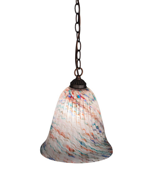 Meyda Lighting Peacock Pate-De-Verre 11" Mahogany Bronze Pendant Light With Multi-Colored Shade Glass