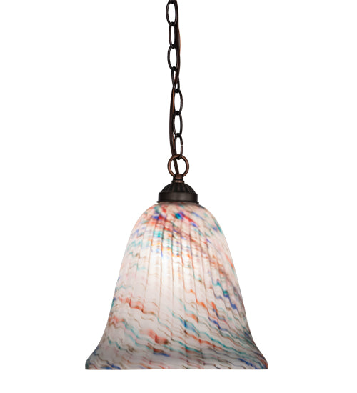 Meyda Lighting Peacock Pate-De-Verre 11" Mahogany Bronze Pendant Light With Multi-Colored Shade Glass