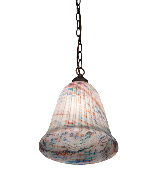 Meyda Lighting Peacock Pate-De-Verre 11" Mahogany Bronze Pendant Light With Multi-Colored Shade Glass