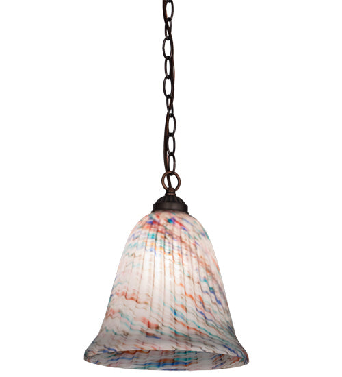 Meyda Lighting Peacock Pate-De-Verre 11" Mahogany Bronze Pendant Light With Multi-Colored Shade Glass