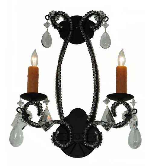 Meyda Lighting Peak 16" 2-Light Black Textured Wall Sconce With Crystal Shade Glass