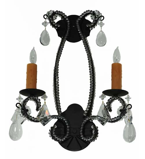 Meyda Lighting Peak 16" 2-Light Black Textured Wall Sconce With Crystal Shade Glass