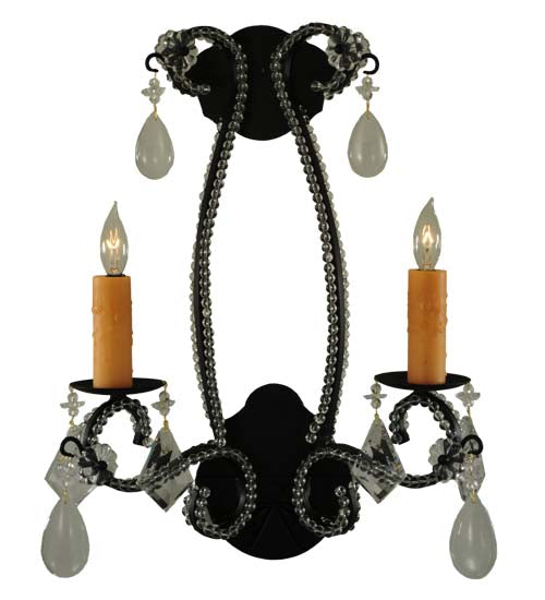 Meyda Lighting Peak 16" 2-Light Black Textured Wall Sconce With Crystal Shade Glass