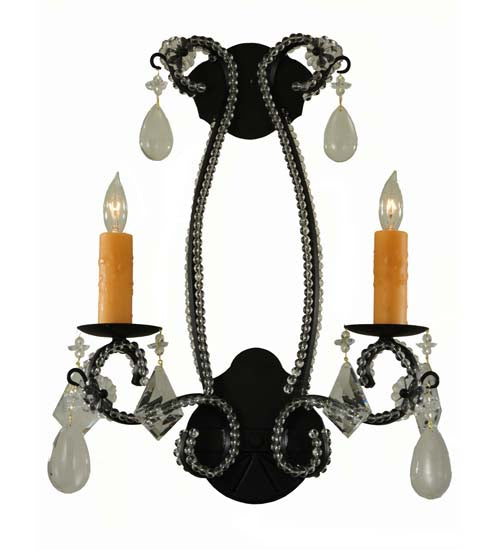 Meyda Lighting Peak 16" 2-Light Black Textured Wall Sconce With Crystal Shade Glass
