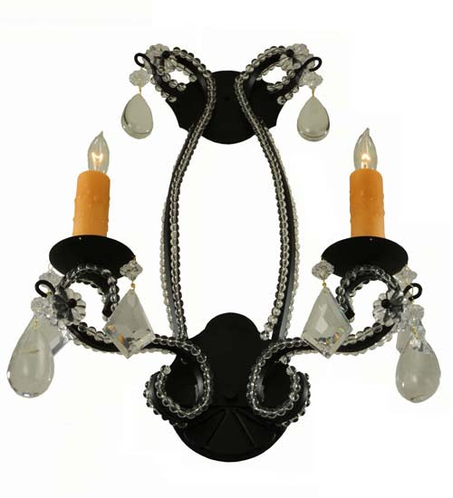 Meyda Lighting Peak 16" 2-Light Black Textured Wall Sconce With Crystal Shade Glass