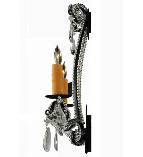 Meyda Lighting Peak 16" 2-Light Black Textured Wall Sconce With Crystal Shade Glass