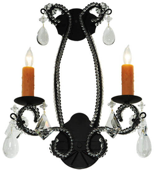Meyda Lighting Peak 16" 2-Light Black Textured Wall Sconce With Crystal Shade Glass