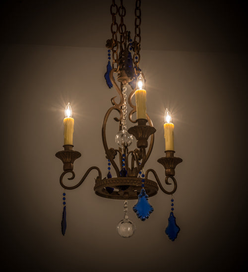 Meyda Lighting Peak 18" 3-Light Cortez Gold Customized Chandelier With Ivory Faux Candlelight