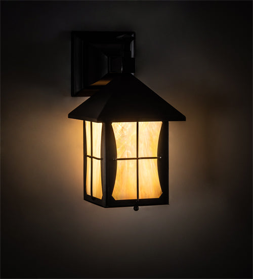 Meyda Lighting Pelham Manor 6" Craftsman Brown Wall Sconce With Beige Iridescent Shade Glass