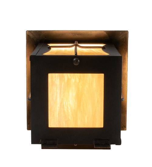 Meyda Lighting Pelham Manor 6" Craftsman Brown Wall Sconce With Beige Iridescent Shade Glass