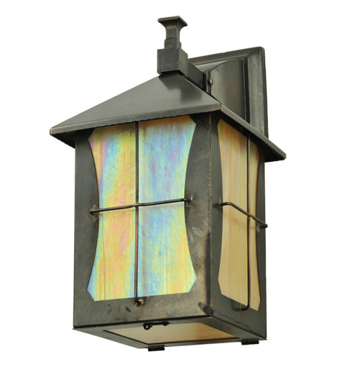 Meyda Lighting Pelham Manor 8" Craftsman Brown Wall Sconce With Beige Iridescent Shade Glass