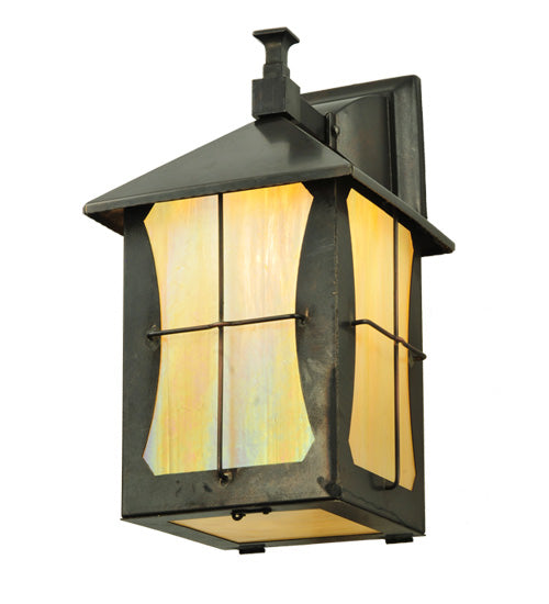 Meyda Lighting Pelham Manor 8" Craftsman Brown Wall Sconce With Beige Iridescent Shade Glass