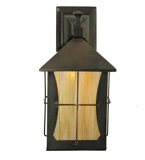 Meyda Lighting Pelham Manor 8" Craftsman Brown Wall Sconce With Beige Iridescent Shade Glass