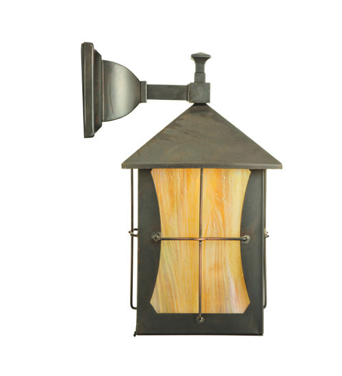 Meyda Lighting Pelham Manor 8" Craftsman Brown Wall Sconce With Beige Iridescent Shade Glass