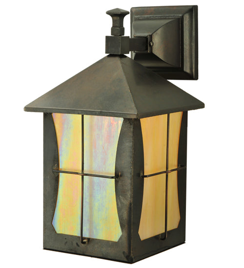 Meyda Lighting Pelham Manor 8" Craftsman Brown Wall Sconce With Beige Iridescent Shade Glass