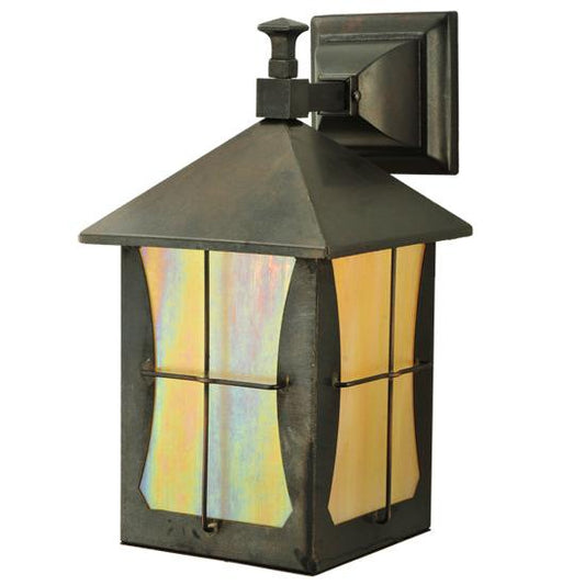 Meyda Lighting Pelham Manor 8" Craftsman Brown Wall Sconce With Beige Iridescent Shade Glass