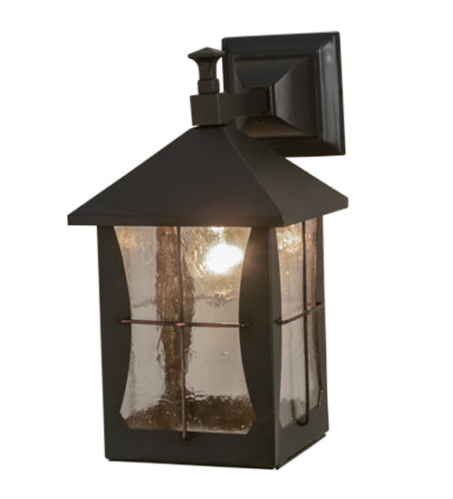 Meyda Lighting Pelham Manor 8" Craftsman Brown Wall Sconce With Clear Seeded Shade Glass
