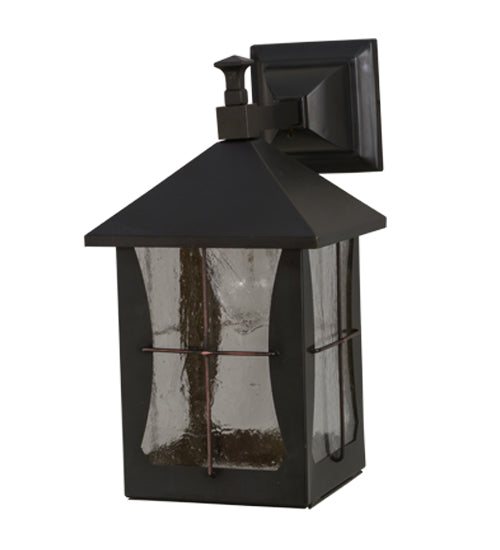 Meyda Lighting Pelham Manor 8" Craftsman Brown Wall Sconce With Clear Seeded Shade Glass