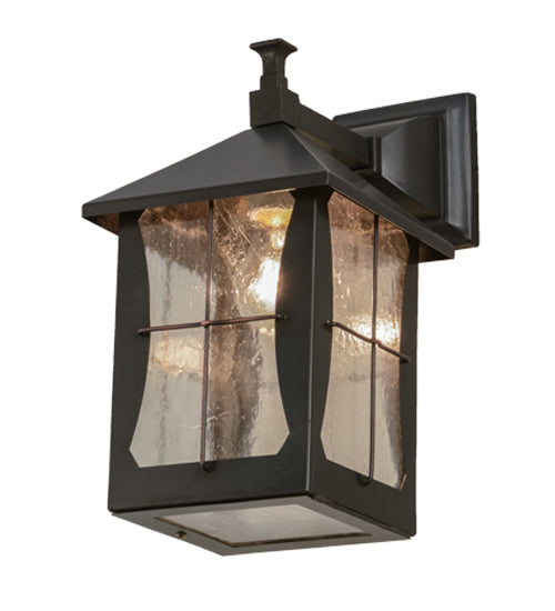 Meyda Lighting Pelham Manor 8" Craftsman Brown Wall Sconce With Clear Seeded Shade Glass