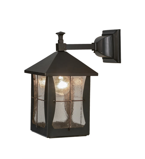 Meyda Lighting Pelham Manor 8" Craftsman Brown Wall Sconce With Clear Seeded Shade Glass