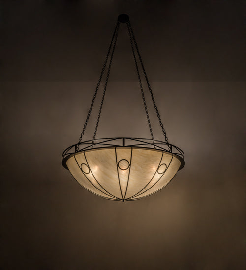 Meyda Lighting Pelican Bay 60" 8-Light Solar Black Inverted Pendant Light With Beige Sahara Taupe Idalight Shade Glass