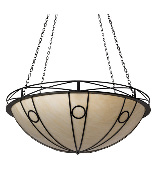 Meyda Lighting Pelican Bay 60" 8-Light Solar Black Inverted Pendant Light With Beige Sahara Taupe Idalight Shade Glass
