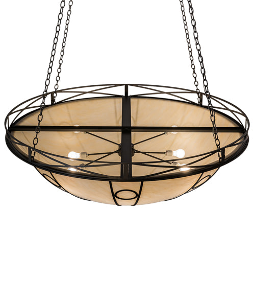Meyda Lighting Pelican Bay 60" 8-Light Solar Black Inverted Pendant Light With Beige Sahara Taupe Idalight Shade Glass
