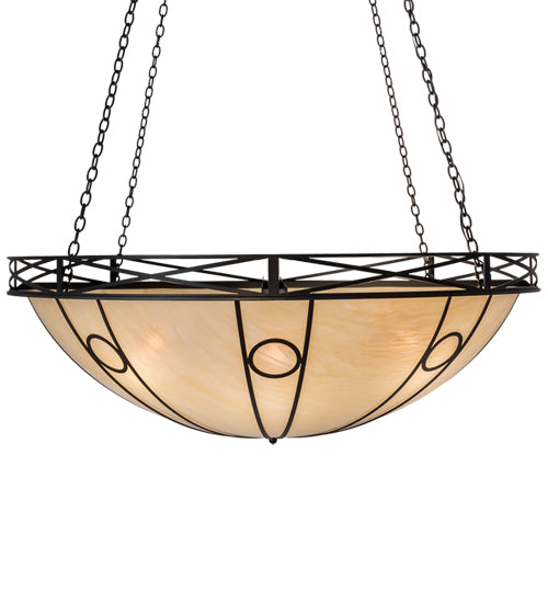 Meyda Lighting Pelican Bay 60" 8-Light Solar Black Inverted Pendant Light With Beige Sahara Taupe Idalight Shade Glass