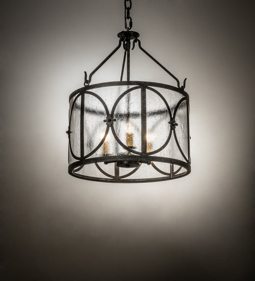 Meyda Lighting Penelope 16" 3-Light Gun Metal Pendant Light With Clear Rainstone Idalight Shade