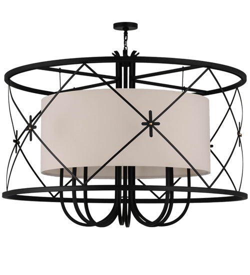Meyda Lighting Penelope 247352 60" 8-Light Black Pendant Light With Natural Textrene Shade