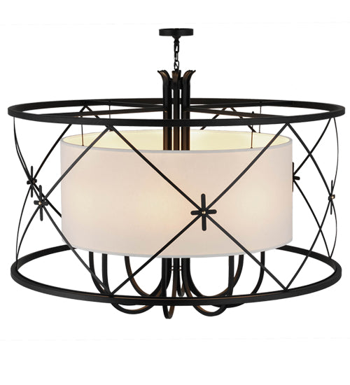 Meyda Lighting Penelope 247352 60" 8-Light Black Pendant Light With Natural Textrene Shade
