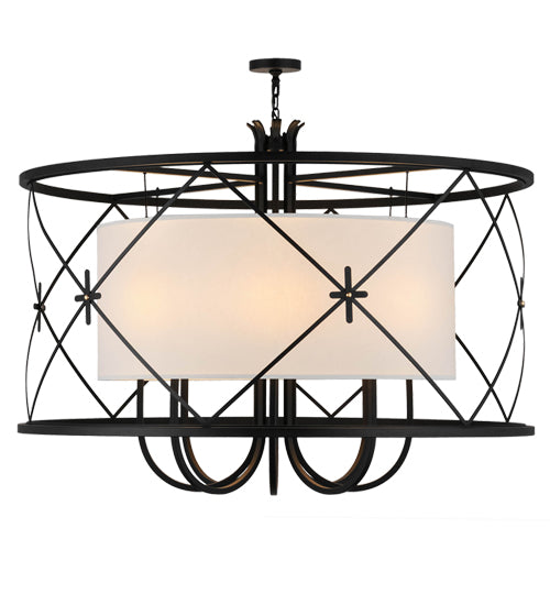 Meyda Lighting Penelope 247352 60" 8-Light Black Pendant Light With Natural Textrene Shade