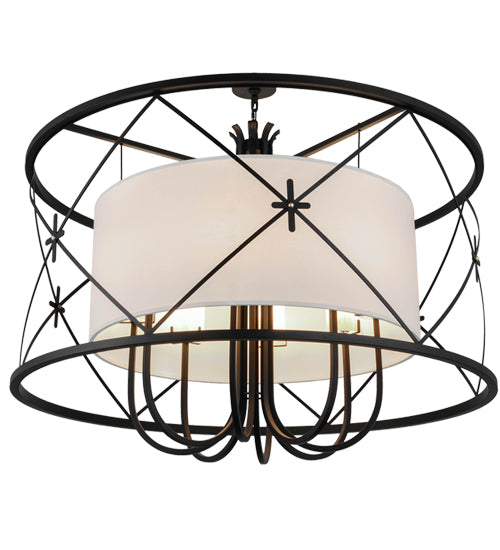 Meyda Lighting Penelope 247352 60" 8-Light Black Pendant Light With Natural Textrene Shade