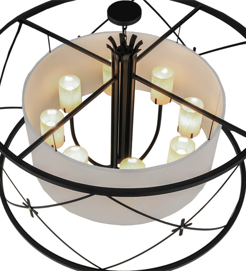 Meyda Lighting Penelope 247352 60" 8-Light Black Pendant Light With Natural Textrene Shade
