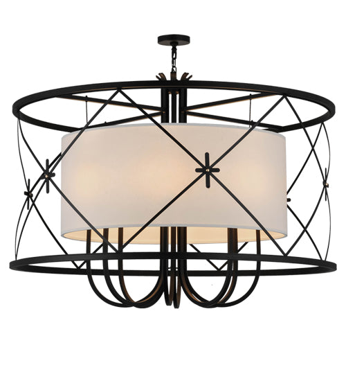 Meyda Lighting Penelope 247352 60" 8-Light Black Pendant Light With Natural Textrene Shade