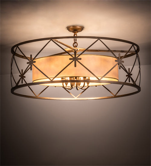 Meyda Lighting Penelope 36" 6-Light Antique Copper Pendant Light With Gold Organza Shade
