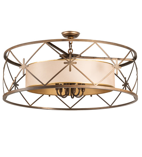 Meyda Lighting Penelope 36" 6-Light Antique Copper Pendant Light With Gold Organza Shade