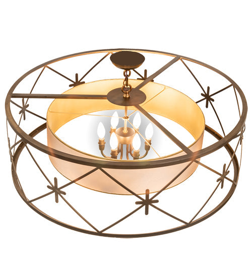 Meyda Lighting Penelope 36" 6-Light Antique Copper Pendant Light With Gold Organza Shade