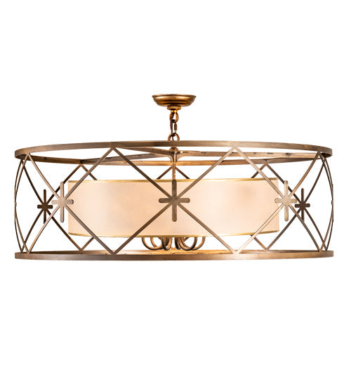 Meyda Lighting Penelope 36" 6-Light Antique Copper Pendant Light With Gold Organza Shade