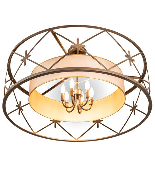 Meyda Lighting Penelope 36" 6-Light Antique Copper Pendant Light With Gold Organza Shade