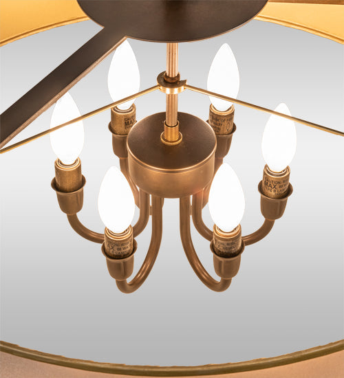 Meyda Lighting Penelope 36" 6-Light Antique Copper Pendant Light With Gold Organza Shade