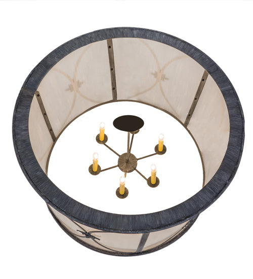 Meyda Lighting Penelope 36" 6-Light Antique Iron Gate Pendant Light With White Contrail Mist Idalight Shade