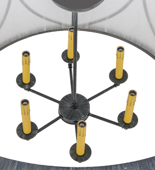 Meyda Lighting Penelope 36" 6-Light Antique Iron Gate Pendant Light With White Contrail Mist Idalight Shade