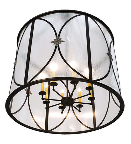 Meyda Lighting Penelope 37" 8-Light Textured Black & Nickel Pendant Light With Rainstone Idalight Shade